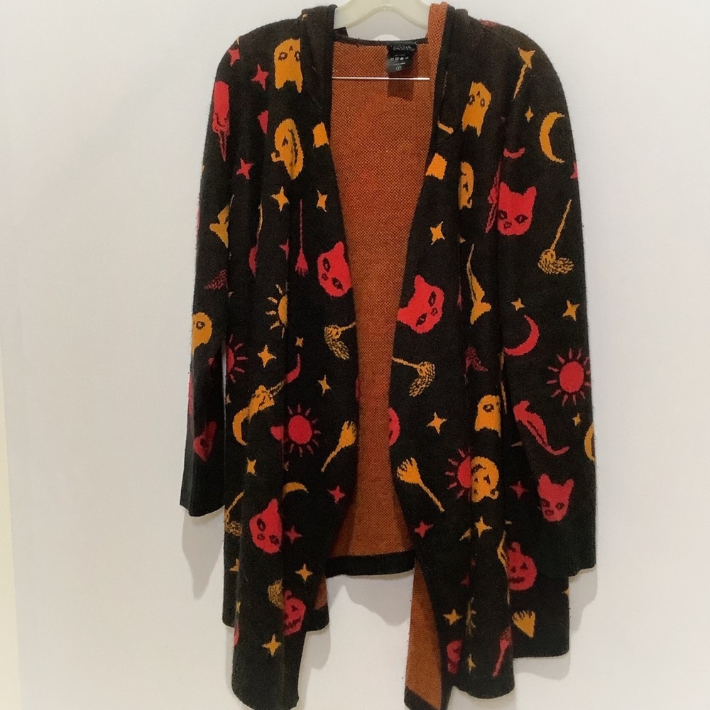 Her Universe Black and Orange Cat Pattern Cardigan